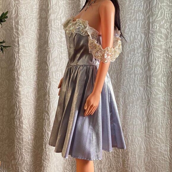 NWT Deadstock Vintage 90s Recollections Purple Metallic Lace Saloon Dress Size M - Picture 5 of 8